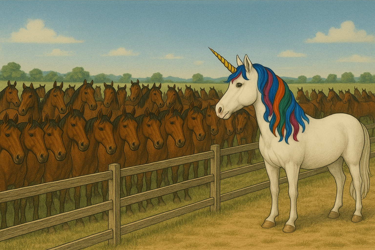 Stand out from the competition with AI tools - Unicorn standing out among horses